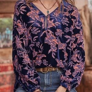 Sundance Black Thorn Velvet Burnout Floral Blouse